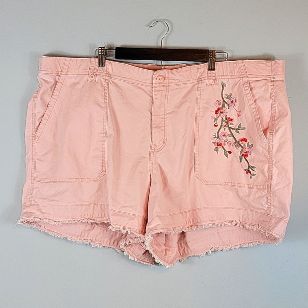 Lane Bryant Pink Embroidered 5" Raw Hem Shorts